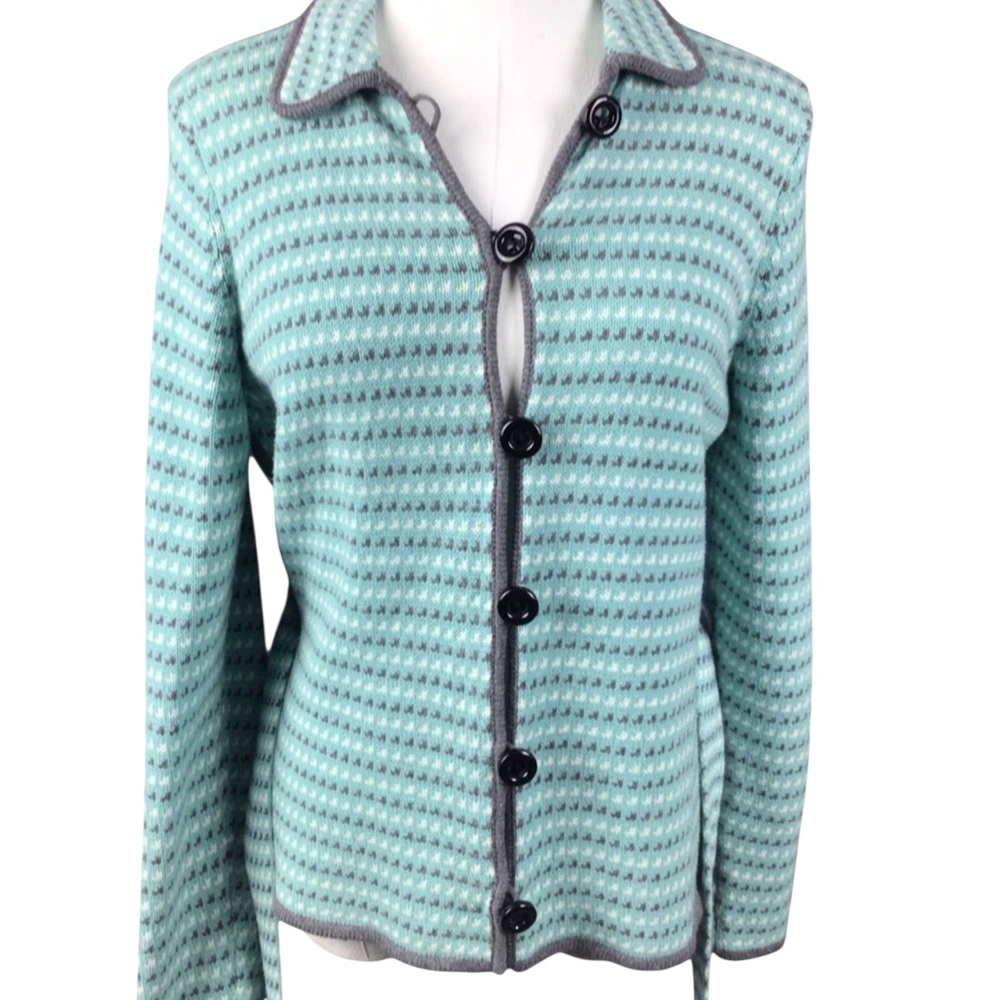 Loft Ann Taylor Petite Mint Green Button-Up Sweater Cardigan LP Belted